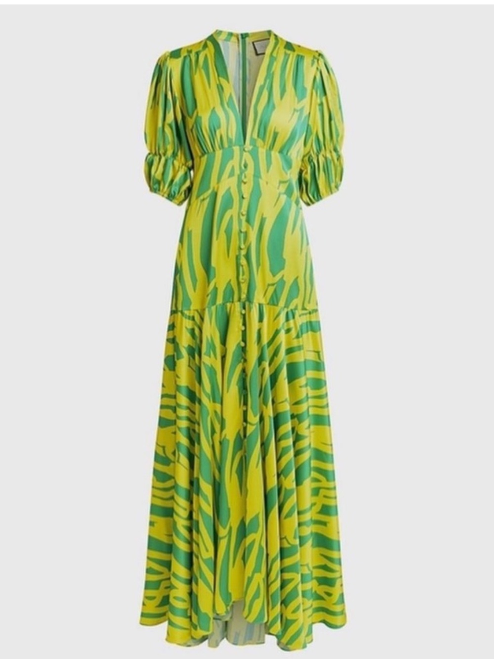 Alexis Zella V-neck Puff Sleeve Maxi Dress Tropical Size XS